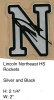 Lincoln Northeast Rockets HS Silver N outlined in black with black rocket